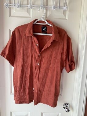 Men's Short-Sleeve Button-Up Shirt - Rust Orange